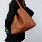 Luxury PU Leather Knitted Tote And Purse Handbag