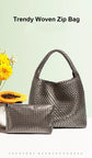 Luxury PU Leather Knitted Tote And Purse Handbag